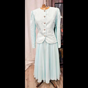 Miss Elliette Vtg MOTB Lt Blue 2 Piece Coord Skirt Suit sz 12